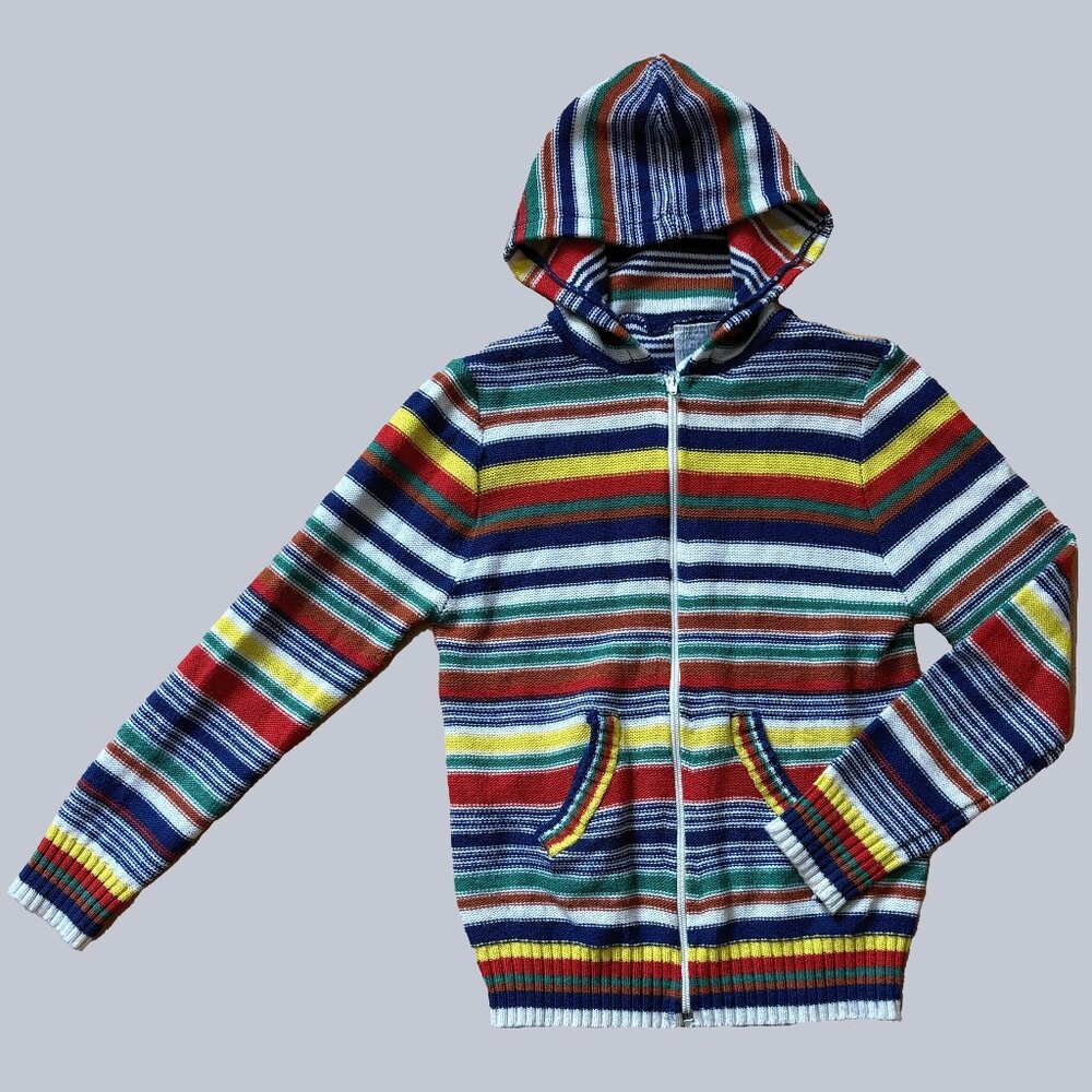 Vintage Rainbow Striped Zip-Up Hoodie – Fits Women’s XXS-XS